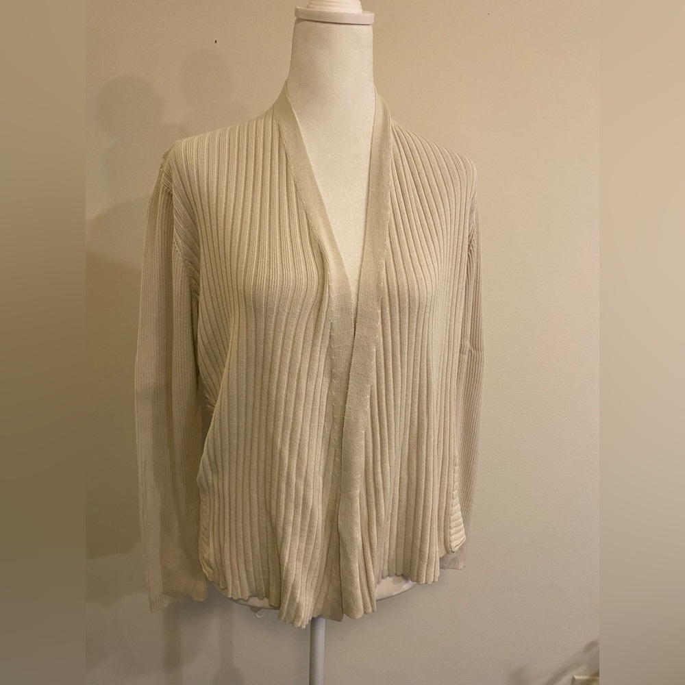 Eileen Fisher Cream Silk and Cotton Open-Front Women's Sweater size Medium